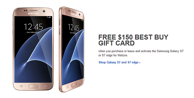 Deal: get the Galaxy S7 or the S7 edge on Verizon from Best Buy, receive a free $150 gift card