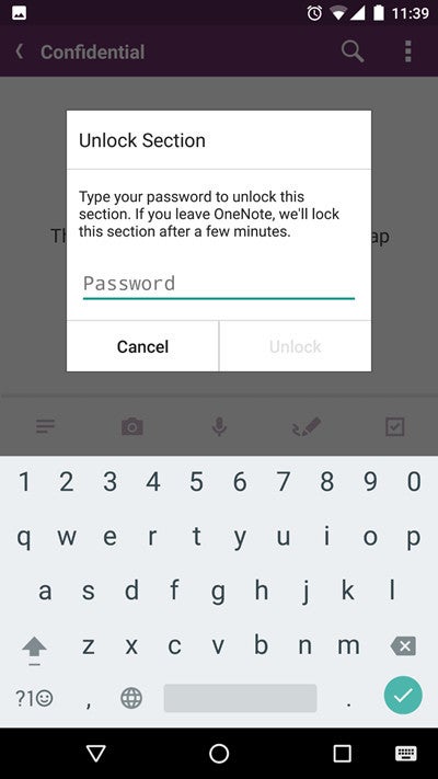 Password protected section - Microsoft&#039;s OneNote for Android updated with multi-window support