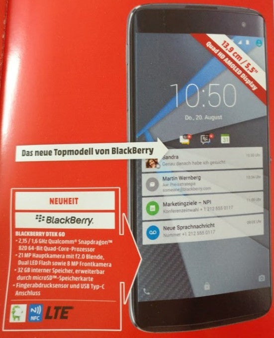 BlackBerry DTEK60 could arrive in Europe on October 25 for €600