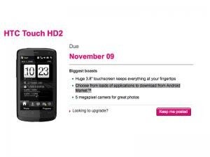 UPDATED:Android version of HTC Touch HD2 for T-Mobile U.K.