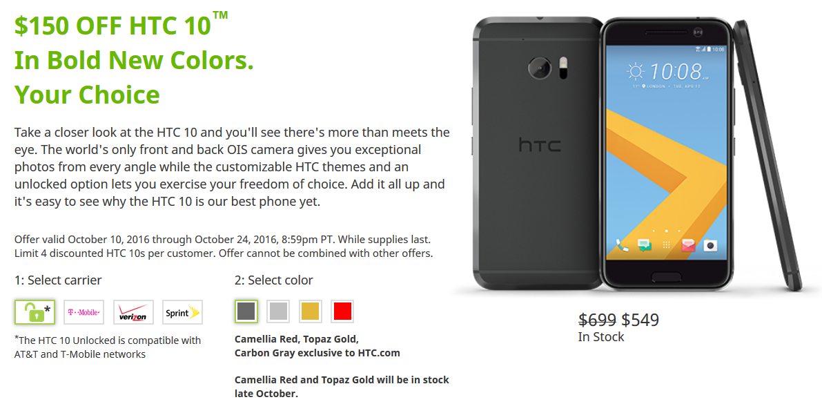 Save $150 on the HTC 10 through October 31st - From now through October 31st, save $150 on the HTC 10