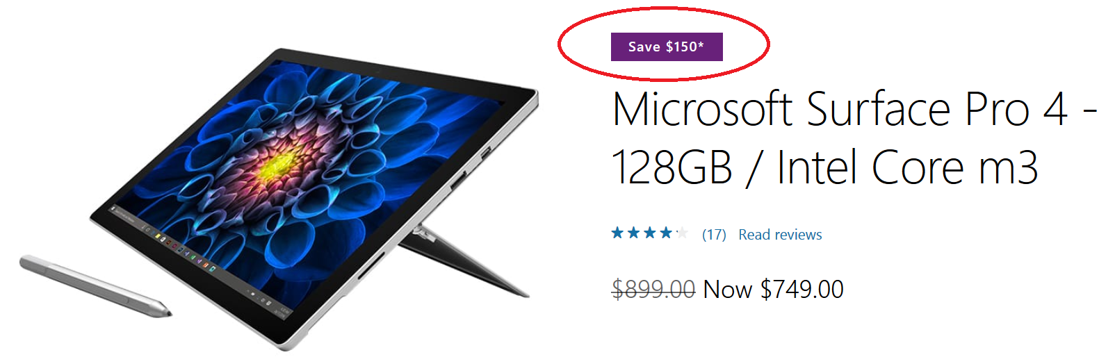 Save 16.7% on the 128GB Surface Pro 4 from Microsoft - DEAL: Buy the 128GB Microsoft Surface Pro 4 with Intel Core m3 for $749