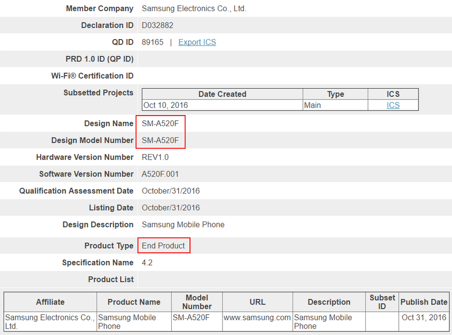 The Samsung Galaxy A5 (2017) receives its Bluetooth certification - Samsung Galaxy A5 (2017) receives its Bluetooth cetification