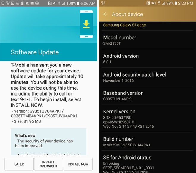 T-Mobile Galaxy S7 and Galaxy S7 edge receiving November security updates