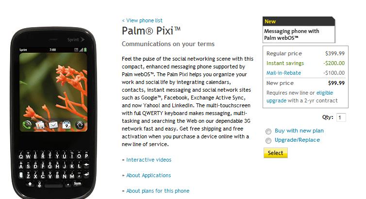 Palm Pixi now available from Sprint