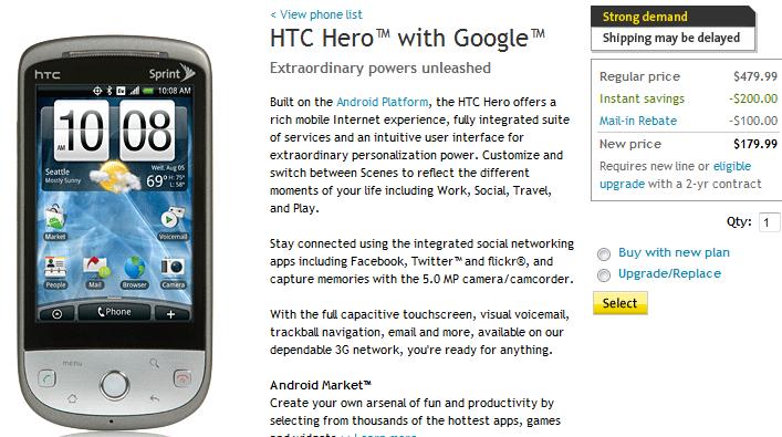 Sprint HTC Hero $99 with new contract at Best Buy?