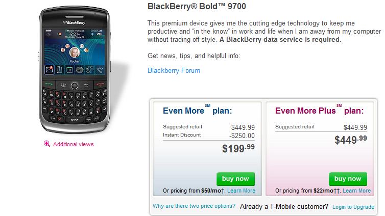 BlackBerry Bold 9700 now on sale at T-Mobile