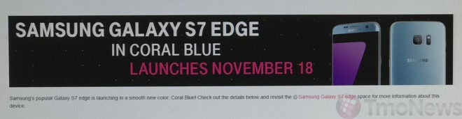 Blue Coral Galaxy S7 edge coming to T-Mobile on November 18