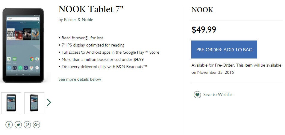 Barnes & Noble launches the NOOK Tablet 7'' with Android 6.0 Marshmallow, $50 price tag