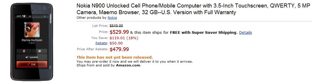 Amazon cuts Nokia N900 price to $480