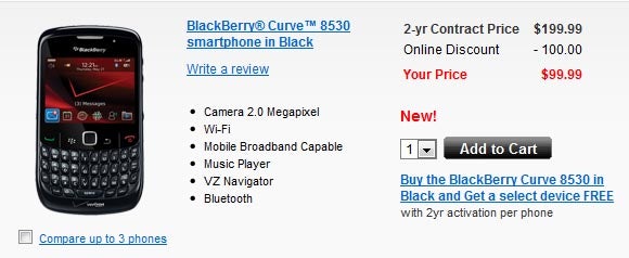 BlackBerry Curve 8530 now on sale at Verizon for $99.99 with 2 year deal