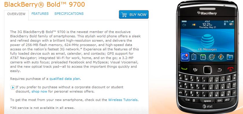 BlackBerry Bold 9700 now available at AT&T for one and all