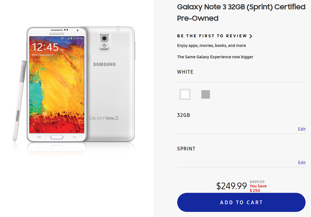 Samsung has a refurbished three year old Samsung Galaxy Note 3 on its Black Friday sales list - Samsung includes a refurbished 3-year old Galaxy Note 3 in its list of Black Friday deals