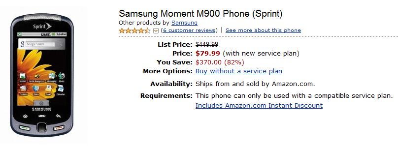 For the Moment, Amazon is $100 cheaper than Sprint