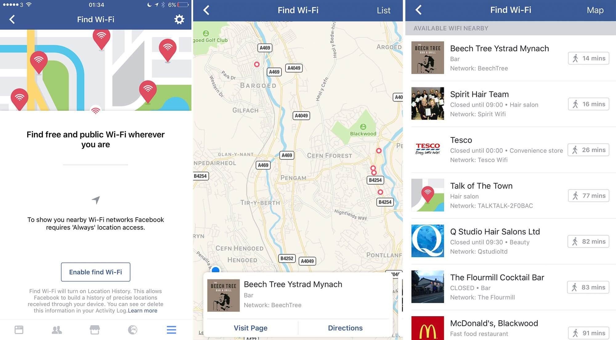 Screenshots courtesy of Venture Beat - Facebook working on public Wi-Fi “radar” for mobile app