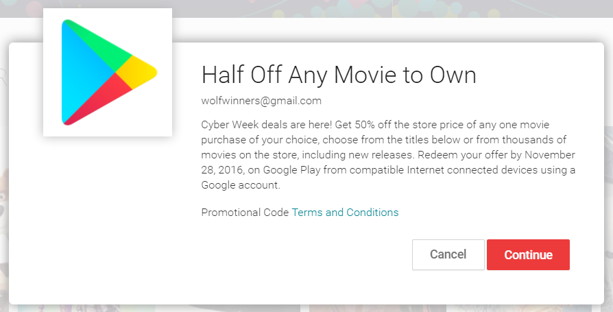 Take 50% off of a movie or a bundle of movies to own with the use of a coupon code when checking out - Coupon code cuts 50% off the price of a movie or bundle at the Google Play Store until November 28th