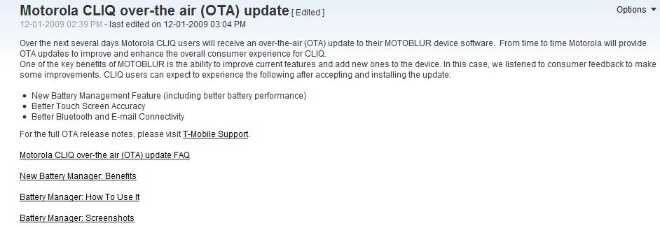 T-Mobile pushes out CLIQ update, battery life improves