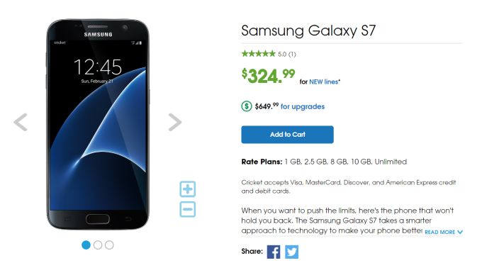 Deal: get the Samsung Galaxy S7 at just $324.99 from Cricket Wireless