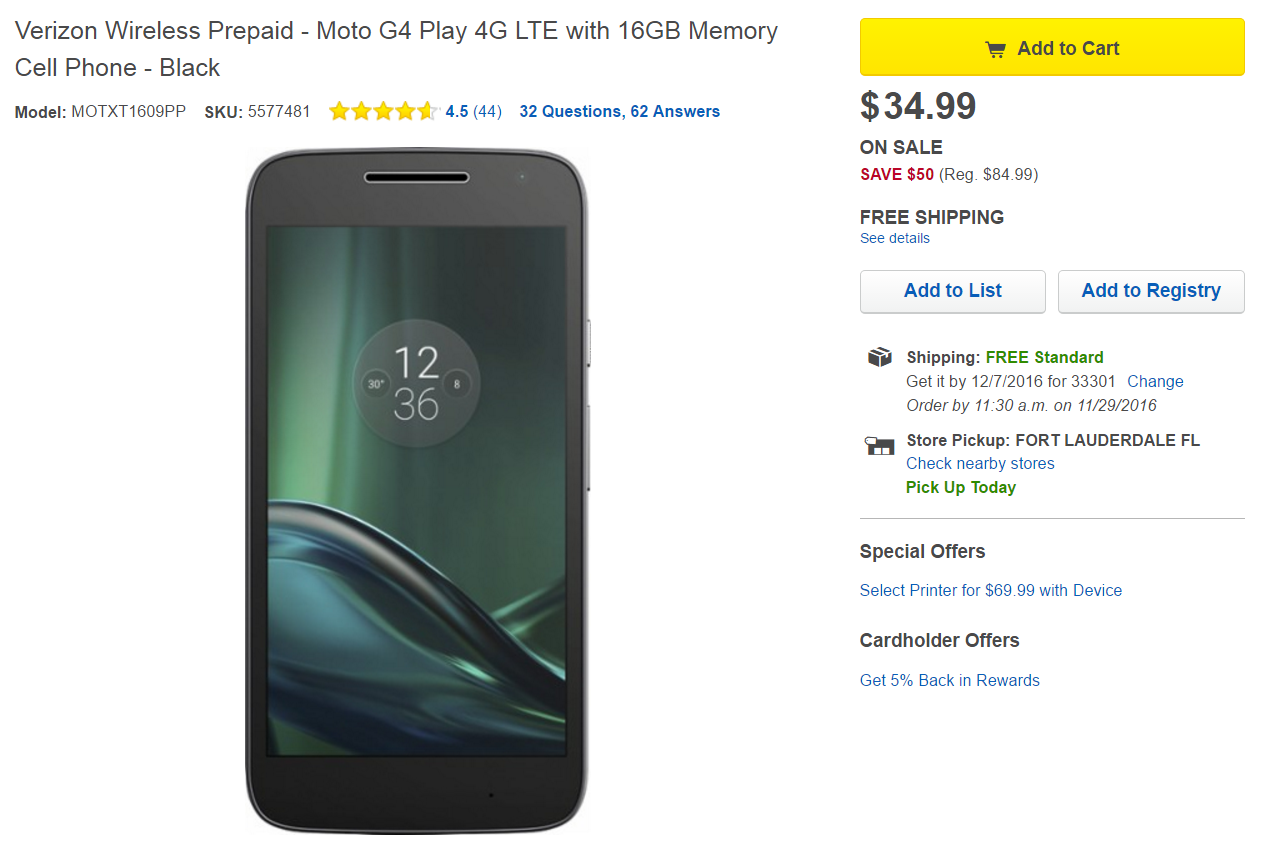 Pick up the Moto G4 Play for $35 from Best Buy for Verizon&#039;s pre-paid service - Motorola Moto G4 Play for Verizon pre-paid just $35 at Best Buy