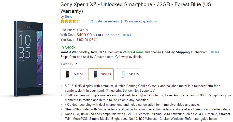 Deal: Sony Xperia XZ drops to just $499 in the US