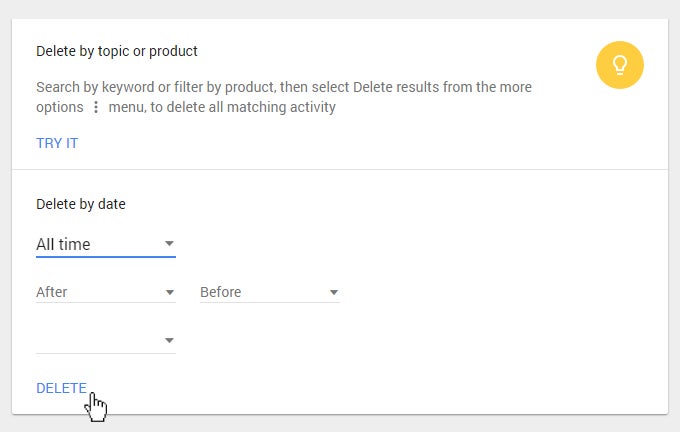 Choose a time frame and click DELETE. Poof, that's it! - Your entire Google voice search history is stored here (and you can delete it!)