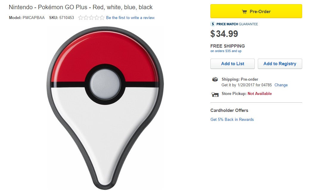 Pokemon GO Plus accessory up for pre-order at Best Buy, but you won't get it until 2017