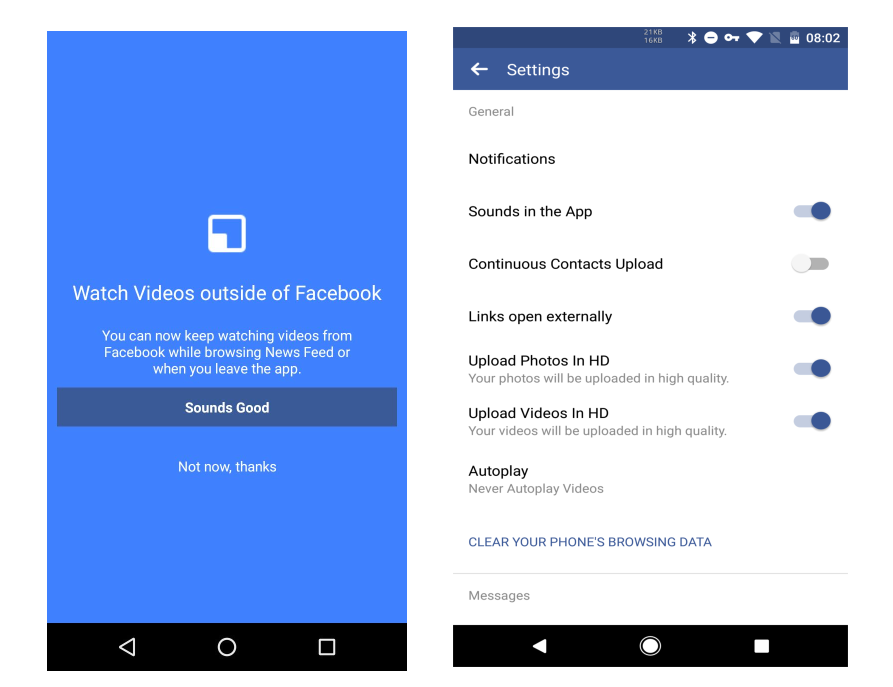 The Facebook app on Android now allows you to upload videos in HD