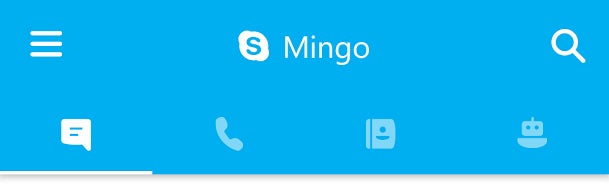 The new tab bar in Mingo. You even get a separate screen for Skype bots. - A new Android app from the Skype dev team has SMS texting integration built right in