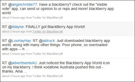 Has RIM's Twitter for BlackBerry client sent out its first tweets?