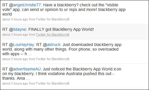 Has RIM&#039;s Twitter for BlackBerry client sent out its first tweets?