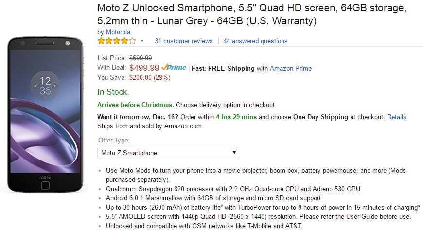 Deal: Unlocked Motorola Moto Z priced at $499 (again)