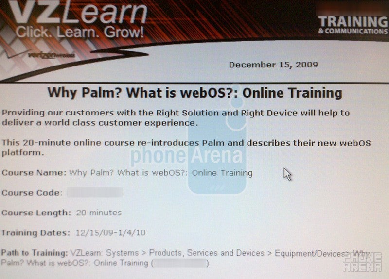 Verizon conducts training centered on the Palm and webOS?