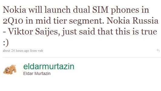 Nokia plans to release dual-SIM capable handsets in Q2 2010?