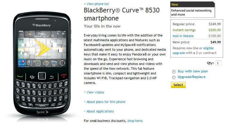 Sprint now offering BlackBerry Curve 8530, follows Henry Ford's coloring scheme