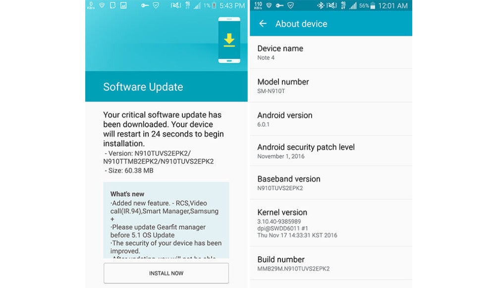 Galaxy Note 4 gets November 2016 security update at T-Mobile