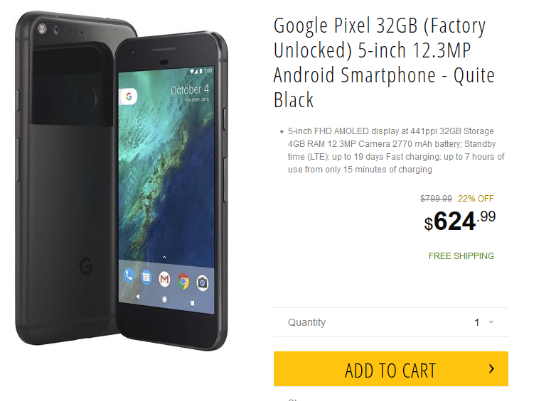 Save $75.01 on the purchase of the 32GB Pixel from Newegg - Save some bucks on the 32GB Google Pixel from Newegg for a limited time
