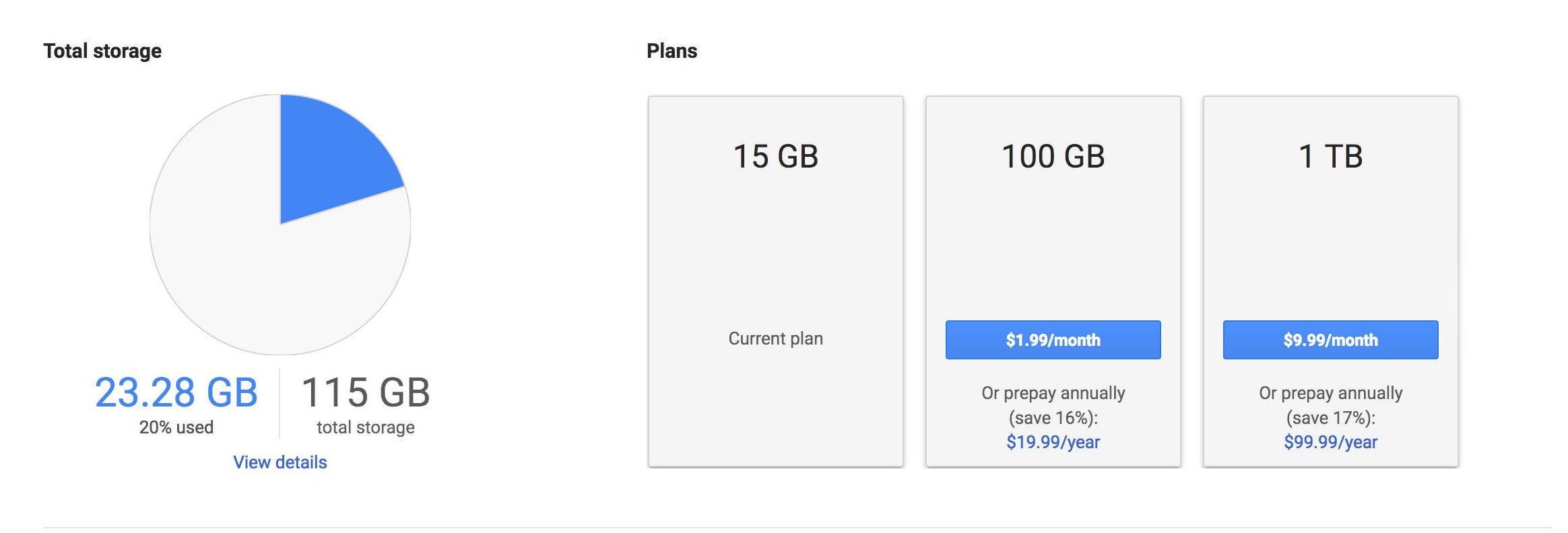 Google Drive now offers discounts for yearly subscribers to its two highest tiers of storage space - Google Drive now offers discounted annual subscriptions for the 100GB and 1TB tiers