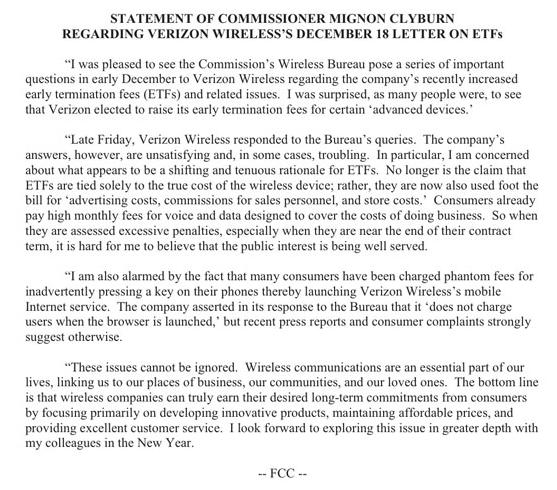 Verizon&#039;s response to FCC unsatisfactory and troubling, says Commissioner