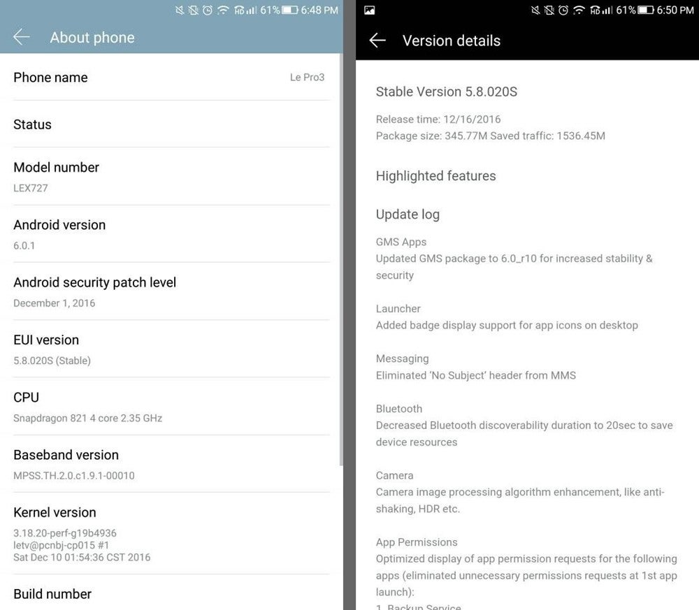 LeEco Le Pro3 receives new update, adds December security patch and many improvements