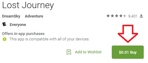 Two apps in the Google Play Store are priced at a penny including Lost Journey - Google Play Store has two apps on sale for a penny each