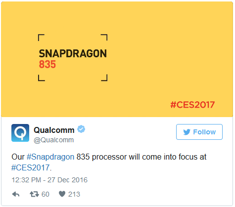 Qualcomm teases the appearance of the Snapdragon 835 at next month's CES in Las Vegas - Qualcomm to release more information about the Snapdragon 835 chipset at next month's CES