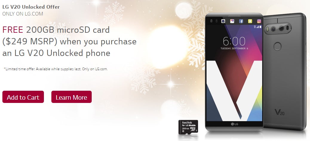 Deal: Unlocked LG V20 now comes with a free 200 GB memory card