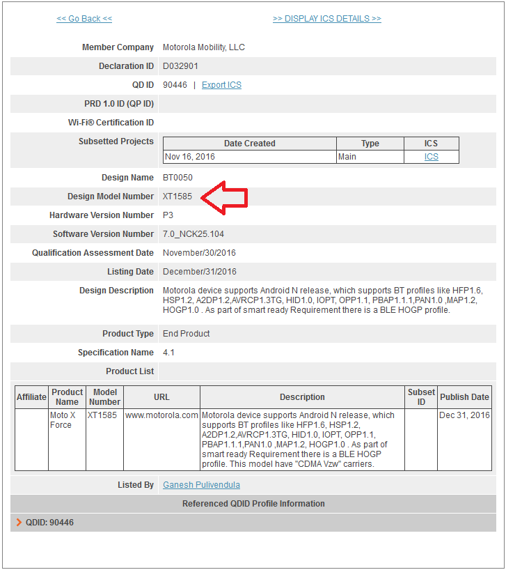 Android 7.0 for the Motorola DROID Turbo 2 and the Moto X Force has been certified by the Bluetooth SIG - Android Nougat update for Motorola Droid Turbo 2 (aka Moto X Force) certified by Bluetooth SIG