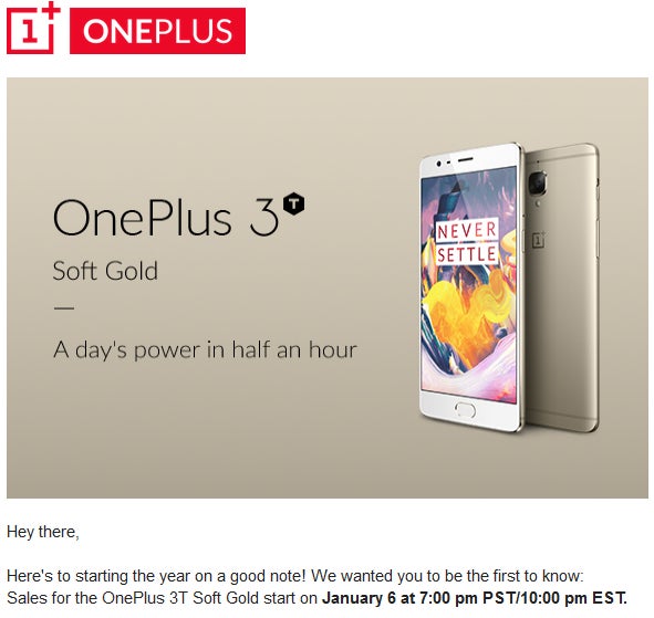 Soft Gold OnePlus 3T launches on January 6