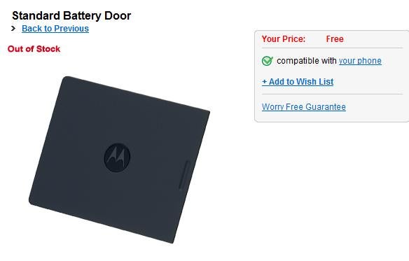 Verizon offers free replacement battery covers for the DROID, carrier out of stock