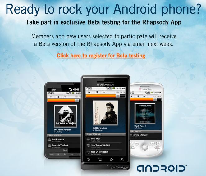 Rhapsody for Android now in beta, 7 day free trial available