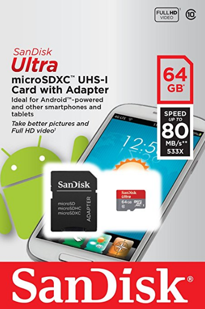 Buy the SanDisk 64GB microSD card from Amazon for $15.99 - 64GB SanDisk microSD card just $15.99 at Amazon