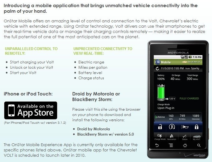 Chevy Volt with OnStar to support apps for Android, BlackBerry and iPhone