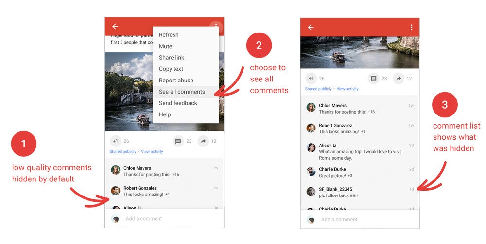 Hiding low-quality comments - Google+ major update brings back Events, adds zoom functionality, more