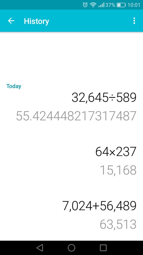 This is what the history list looks like. Numbers! - Google Calculator receives a neat update